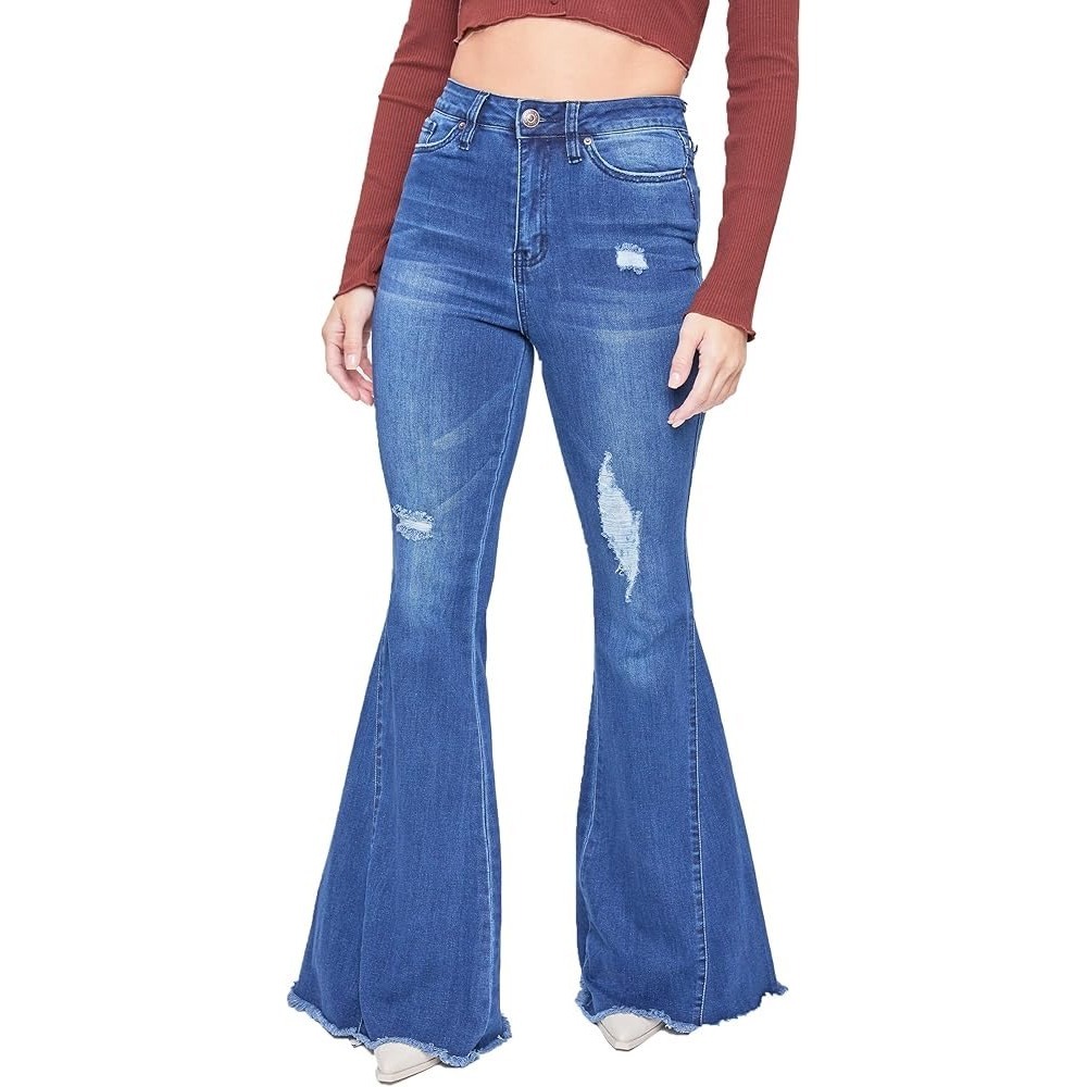 YMI Gigi Flare Jeans 11/30 Blue High Rise Distressed 70s Retro Boho Chic Tall